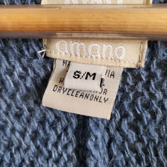 AMANO CHUNKY KNIT Dusty BLUE WOOL CARDIGAN BUTTON SIZE S/M - Picture 12 of 13